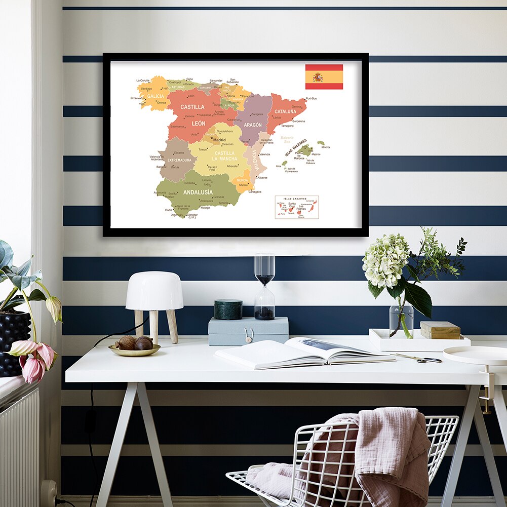 A1 tamanho a espanha mapa político parede arte cartaz não-cheiro pintura da lona crianças material escolar sala de estar decoração para casa