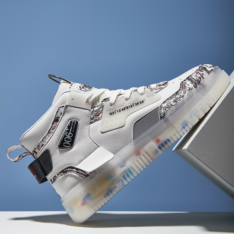 Waterproof Sports Shoes Men High-top Graffiti SkateBoard Shoes Platform Sneakers Man Leather Men&#39;s Walking Shoes Zapatos Hombre: white / 7