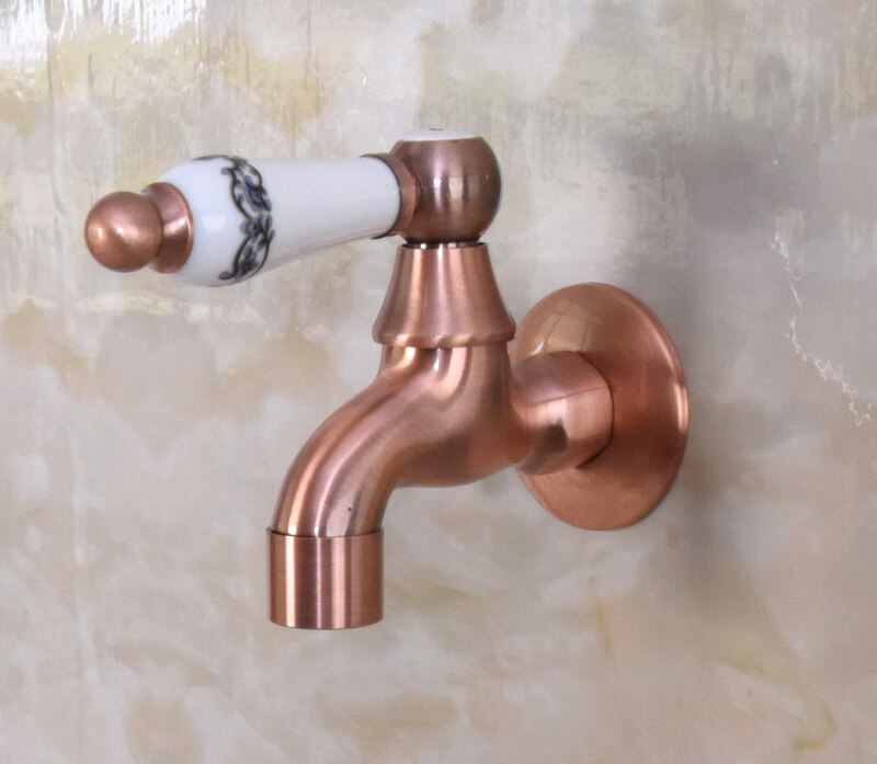Antique Red Copper Single Ceramic Handle Cold Water Faucet Wall-mounted Mop Pool Sink Tap for Kitchen Bathroom Garden Tap Bav306