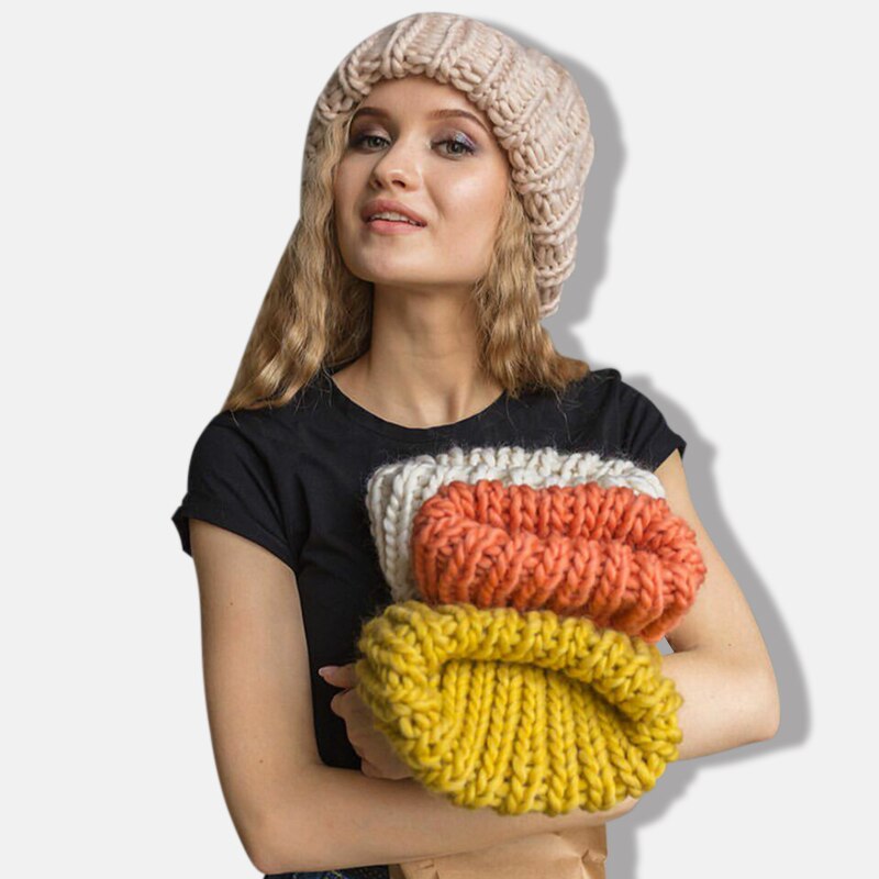 Gorro de lana gruesa para mujer, gorros tejidos a la , cómodos, informales, gorros de lana