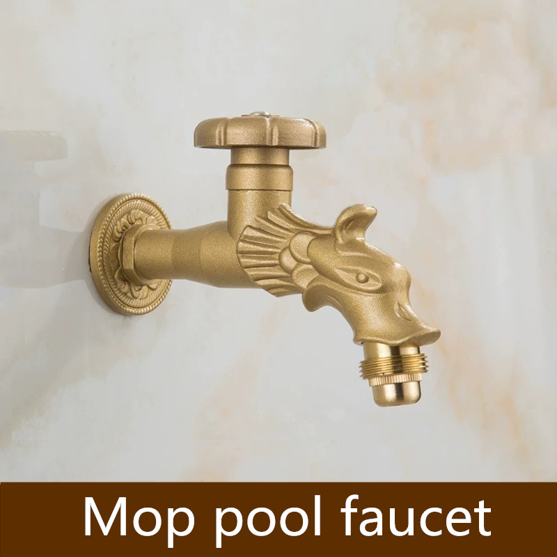 Bathroom Faucet Brass Antique Dragon Type Carved Pattern Wall Mount Single Cold Retro Taps Washing Machine Mop Toilet Tap