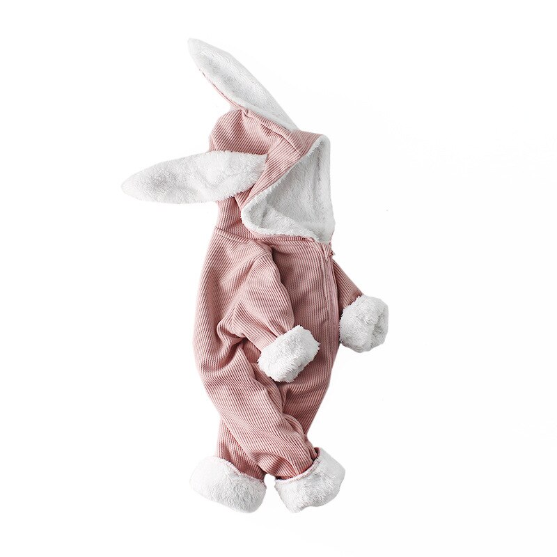 Bunny Baby Winter Rompertjes Voor Jongens Jumpsuit Pluche Voering Baby Meisje Romper Lange Oren Hooded Baby Onesie Peuter Baby Kleding 1Pc: Pink plush lining / 18m
