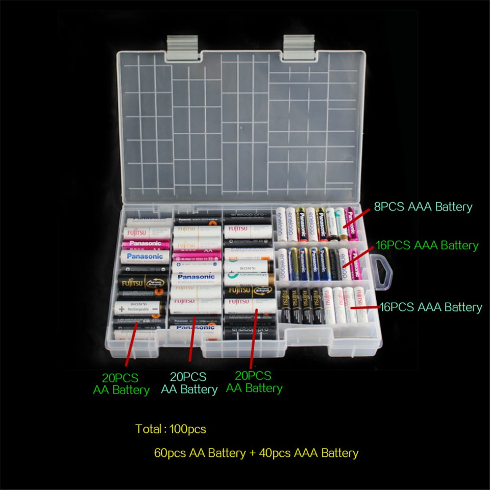 1Pc 40Xaaa Batterij + 60XAA Batterij Houder Case Draagbare Plastic Batterij Storage Box Case/Organisator/Container aa Aaa Rangement Stapel