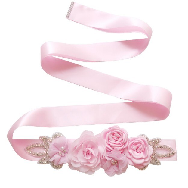 Green Blue Blush Pink White Flower Belts For Women Girl Flower Style Bridal Prom Dress Accessories Bridesmaid Sash Floral Belt: Pink