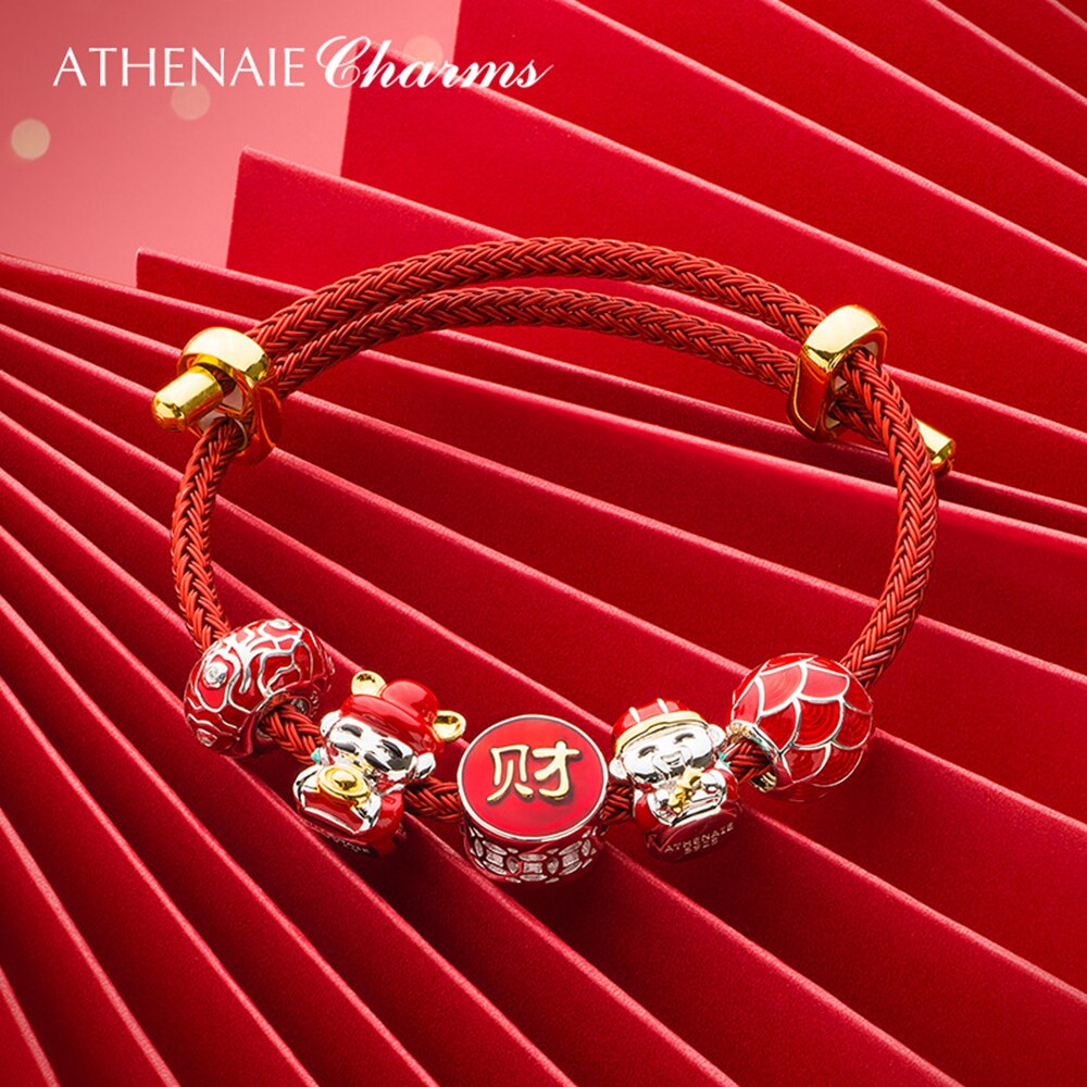 Athenaie 925 prata esterlina esmalte vermelho chinês boa sorte carpa peixe charme para pulseira