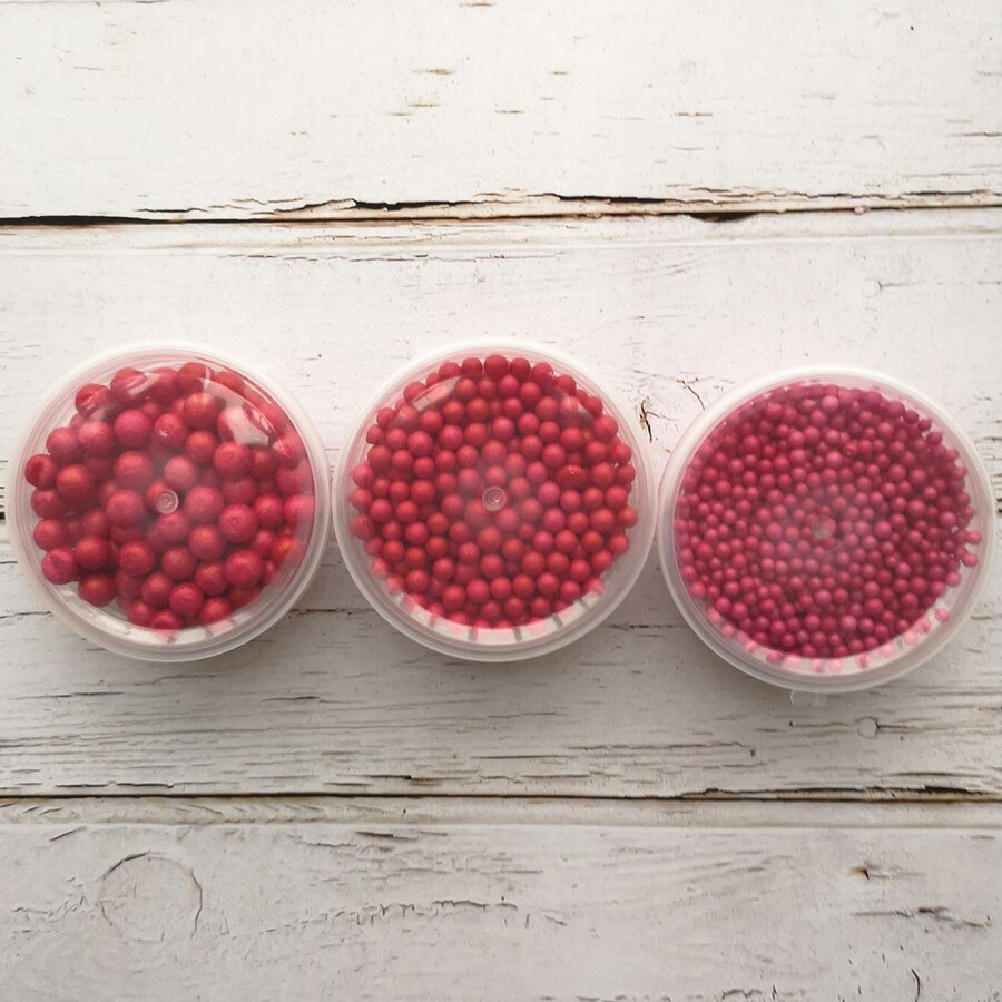 3Boxes Polystyrene Styrofoam Slime Box Foam Beads Snow Mud Particles Accessories Decorative Balls DIY Craft Supplies TOYS BEAD: Rose Red 3 sizes