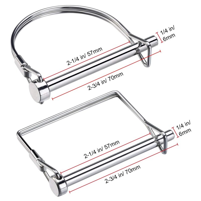 10 Stuks As Vergrendeling Pin Veiligheid Koppeling Pin 1/4 Inch Diameter In 2 Vormen Van Vierkante En Boog (Zilver)