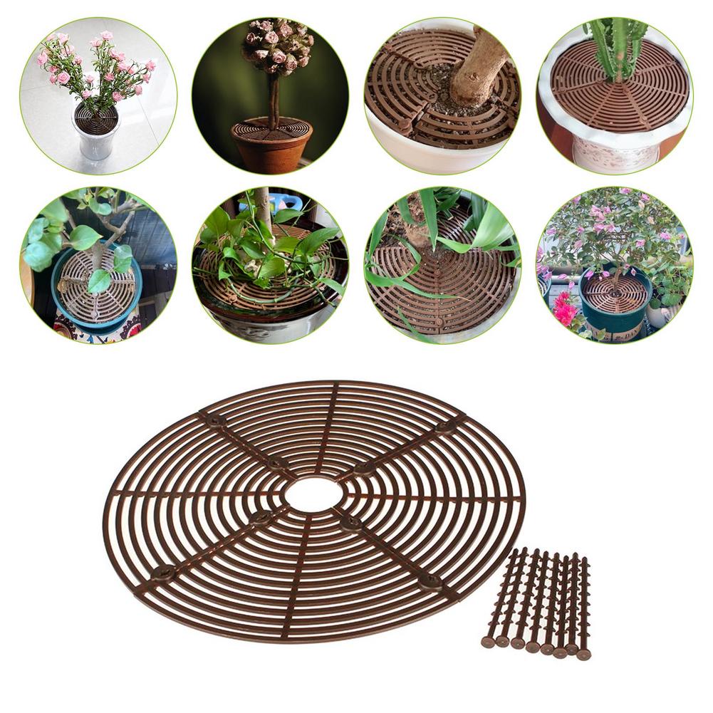 Couvercle de Pot de fleur en plastique, grille de taille découpable, protecteur de plante, cadre de grille marron, protection du sol, sécurité pour bébé