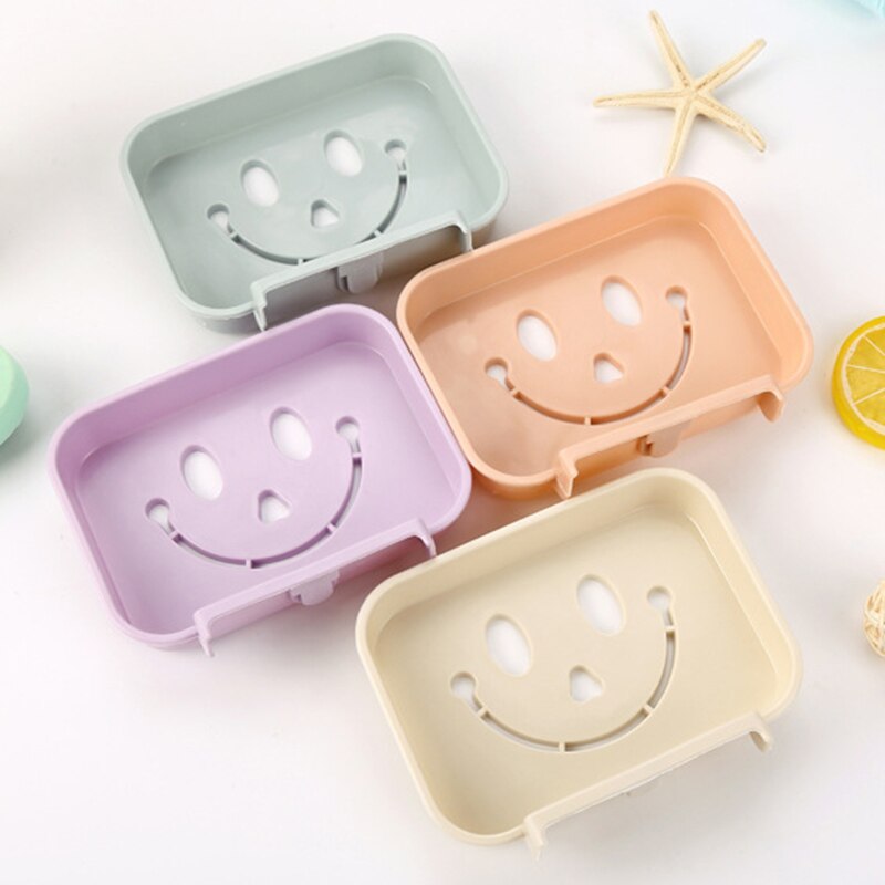 1pc Seamless Trace Wall-Mounted Soap Box Hollow Smile Face Drainage Soap Dish Tray Bathroom Beautiful Bathroom Storage