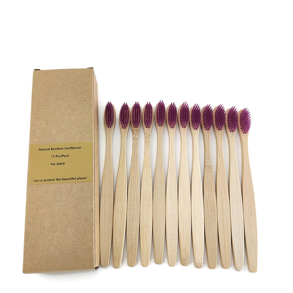 Brosse à dents en bambou , fibre souple, manche en bambou solide, , santé buccale, voyage, 12 pièces/paquet: 1200-Q-1