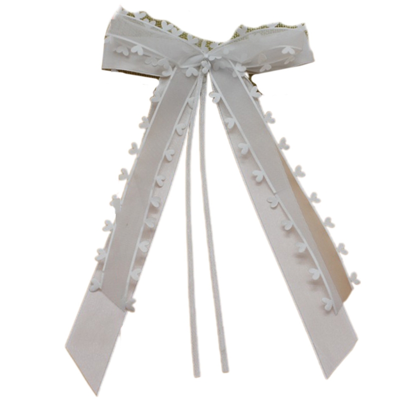 Nœuds d&#39;antenne de voiture de , blanc avec pompon, décoration de voiture, nœuds de mariage, ruban en Satin fait à la main pour voiture Au25 21