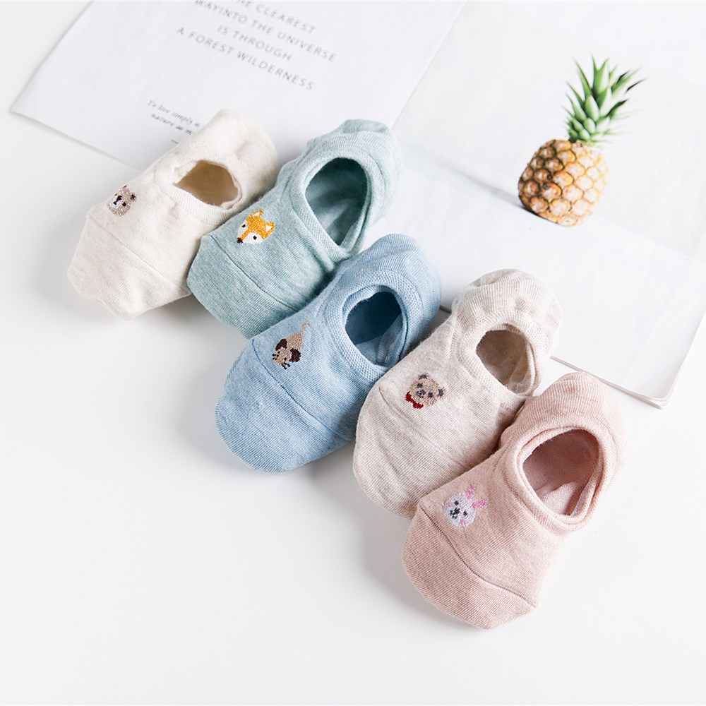 10 Stuk = 5 Paren/partij Leuke Dieren Low Cut Enkel Korte Sox Lente Koreaanse Stijl Grappige Kat Hond Panda Vrouwen sokken Set Gelukkig Size34-3: Marineblauw
