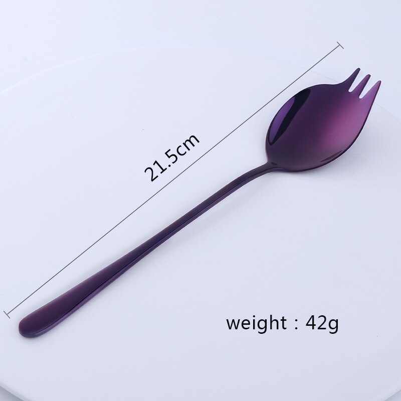 2 in 1 Salad Forks Spoon 304 Stainless Steel Three Tooth Multifunction Dessert Snack Fruit Forks Kitchen Tableware: purple