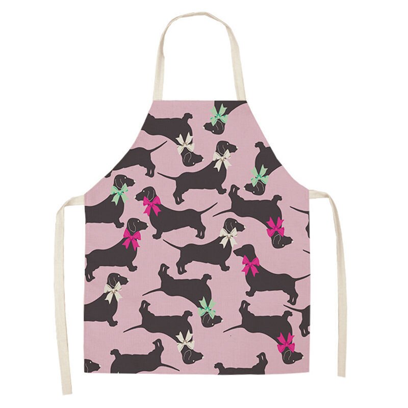 Bulldog Teckel Gedrukt Keuken Schort Voor Vrouw Mouwloos Katoenen Linnen Bib 53*65Cm Thuis Koken Bakken Schoonmaken Tool WQ0037: 2WQ-WQ0028-6