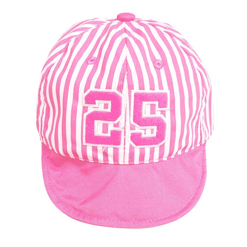 Cute Baby Hat Striped Number Embroidery Baby Boy Girl Baseball Cap Summer Cotton Children Sun Visor Caps: Pink Striped