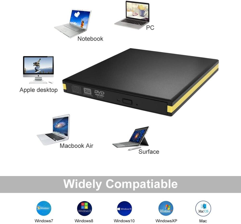 Lecteur de DVD externe Portable USB 3.0 lecteur de lecteur de CD DVD lecteur de graveur de CD externe lecteur de disque pour ordinateur Portable de bureau