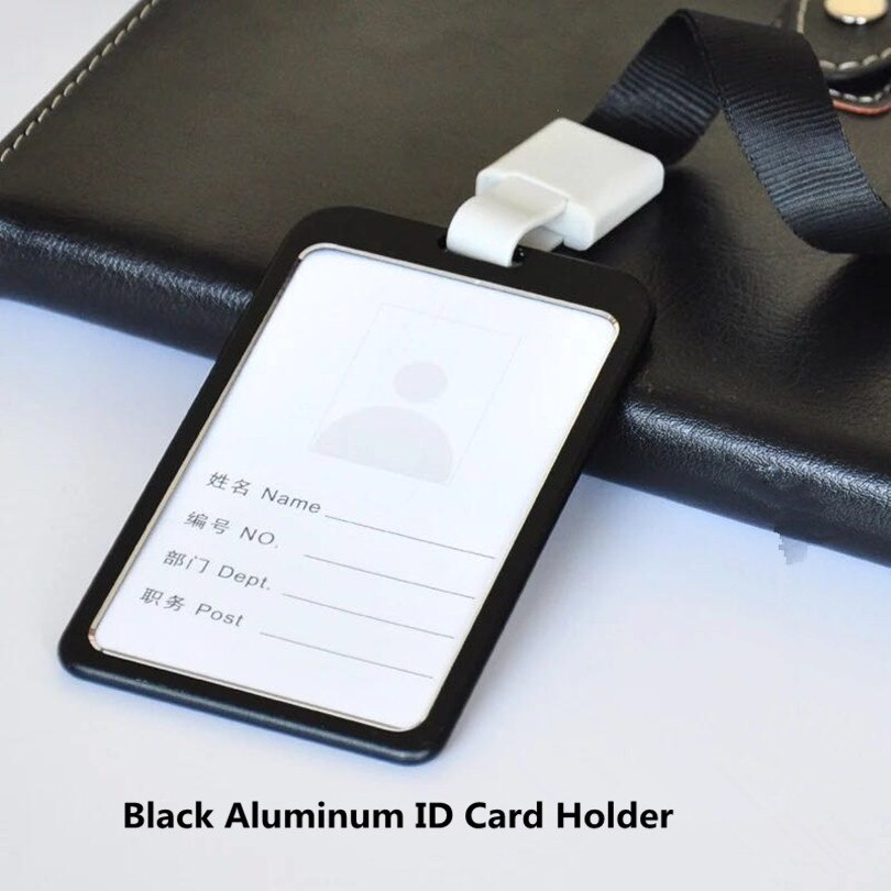 Aluminium fungerande id-korthållare halsband id-bricka hållare pris för anställd tillståndsinnehavare: Svart-vertikal