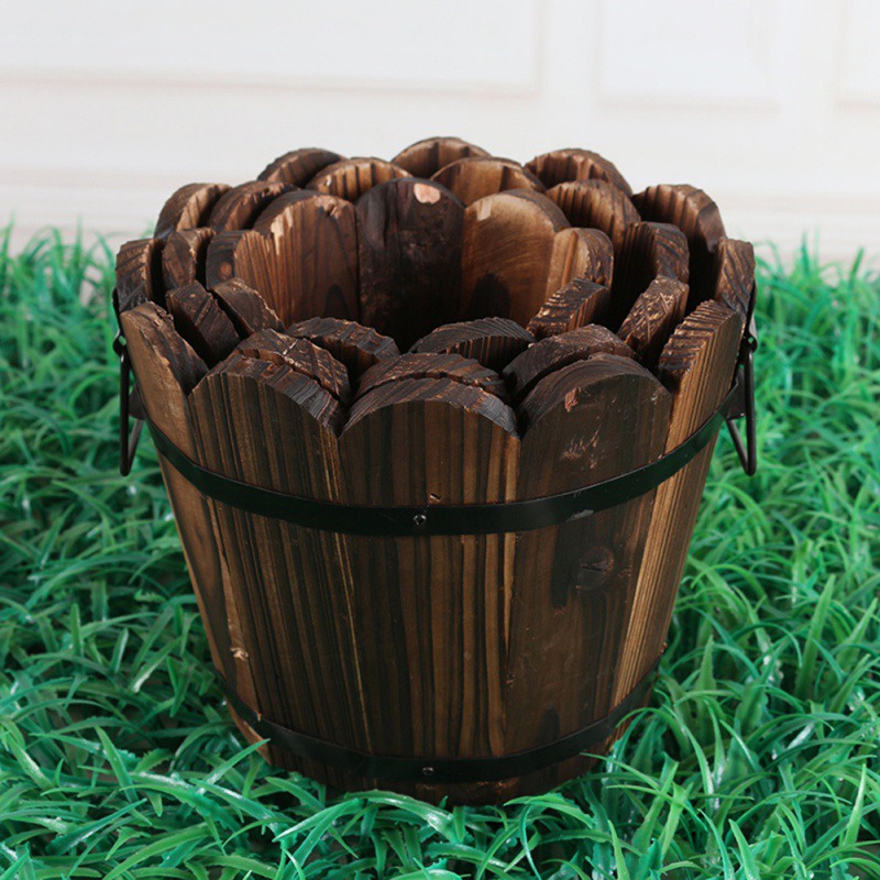 Rétro baril en bois fleur Pot ondulé bord Pot de fleurs jardinière jardin plantes succulentes plantation conteneur fleur barils décoration