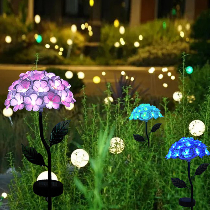 LED Solar Garden Light Artificial Hydrangea Simulation Flower Light Outdoor Lawn Landscape Stakes Lamps For Courtyard Decor