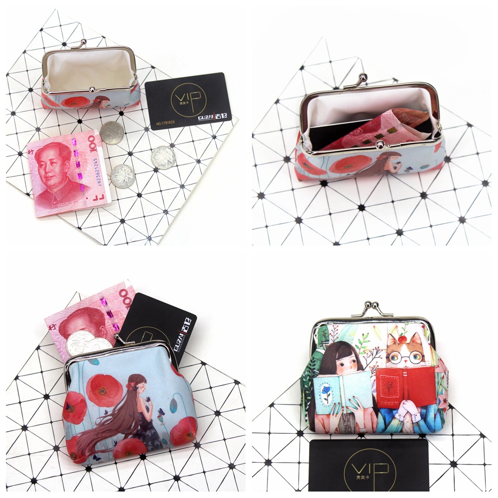 Cute Girls purse PU Leather Printing little girl coin purses Women hasp mini Wallet Clutch kids change purse Female small Bags