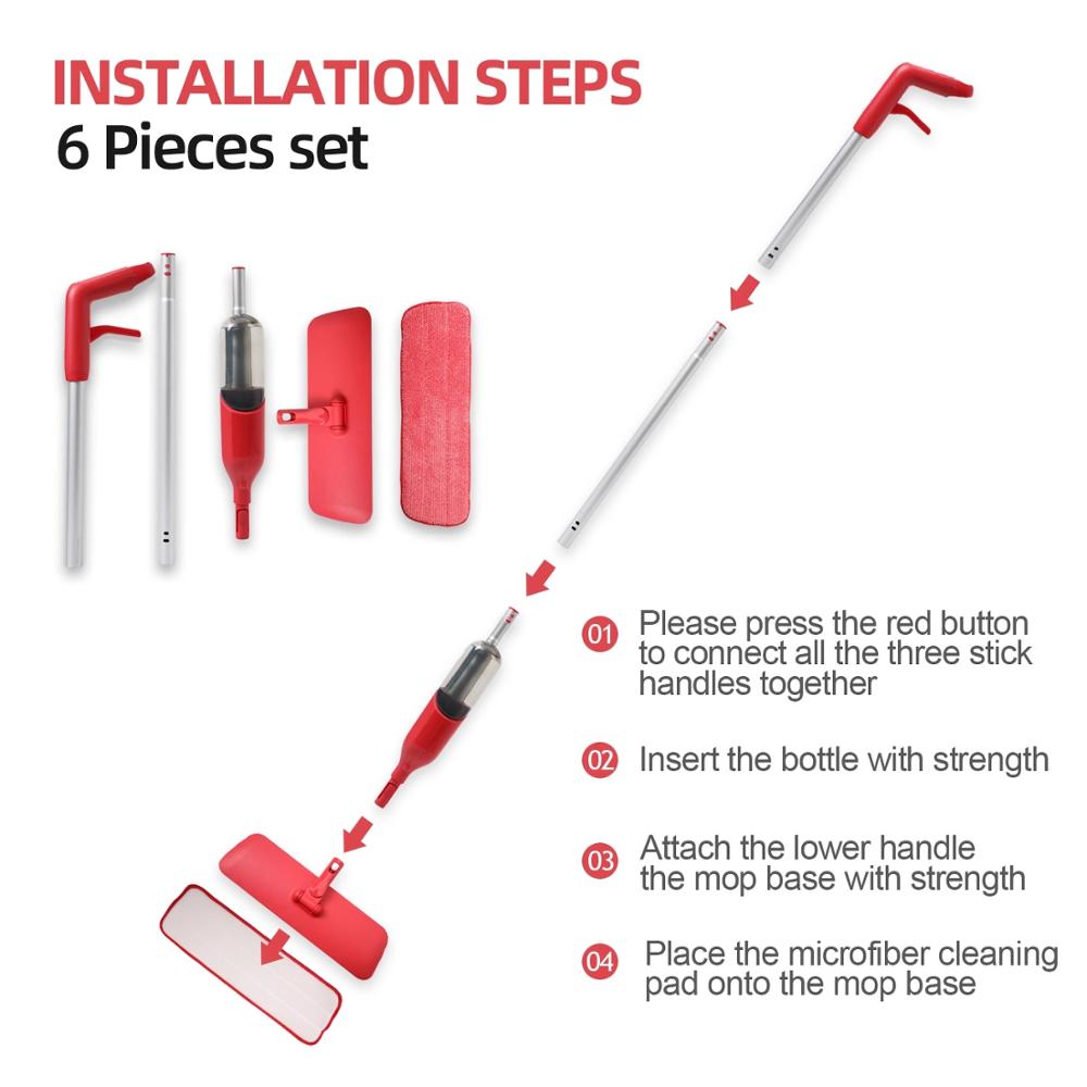 Cleanhome Spray Mop with 360 Degree Handle Mop Reusable Microfiber Pads for Home Kitchen Wooden Floor Ceramic Tiles Floor Tools