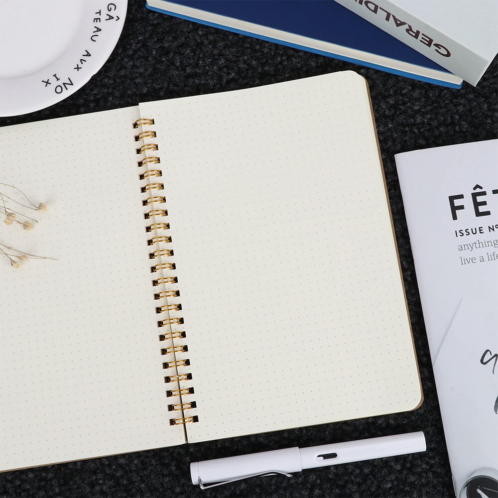 100 Pages A5 Kraft Paper Cover Notebook Dot Grid Exercise Book Coil Notepad Journal Notebook
