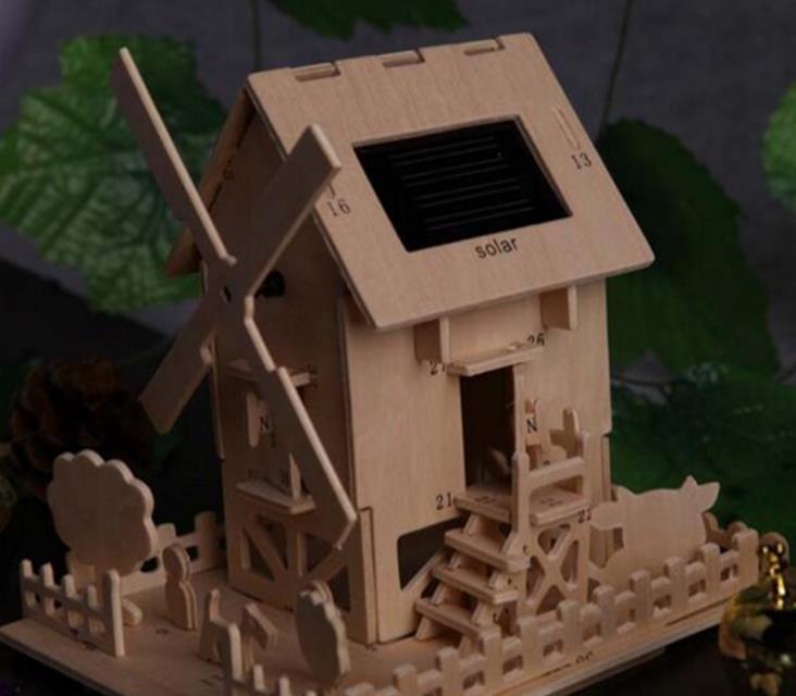 wooden solar toy house DIY Toys Eco-friendly DIY Assemble Toys For Children Table Decorative