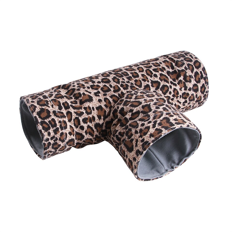 Foldable Pet Cat Tunnel Toy Collapsible 2/3/4 Holes Leopard Cat Tent Tunnel Play Tube Toy Indoor Outdoor Cat Training Toy Tubes: 3 Hole