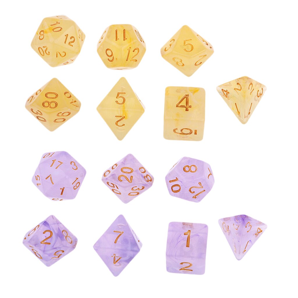 Pack  of 14 ädelstenar polyedriska tärningar set  d4 d6 d8 d &d trpg spel gul