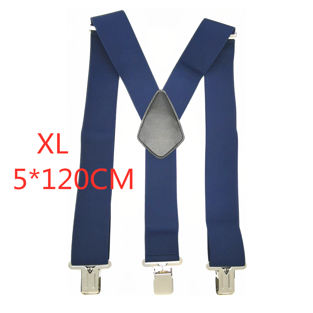 Bretelles à Clips solides pour hommes, bretelles unisexes, 50mm de Large, 5 couleurs unies, ceinture à bretelles réglables à haute élasticité pour les travaux lourds: Navy-120cm
