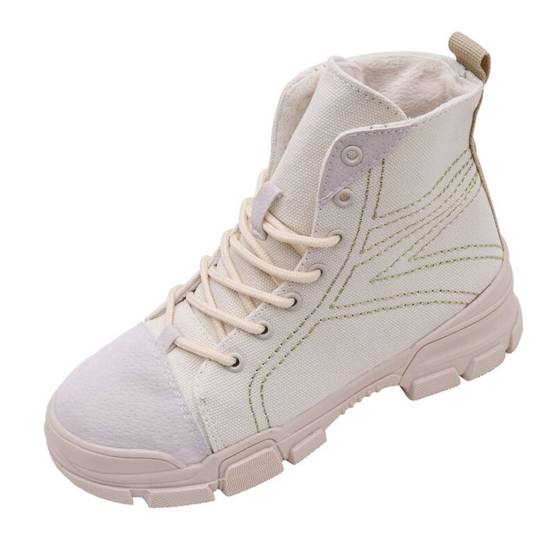 Sapatas de lona de Inverno Mulheres Plataforma Rendas até Botas de Neve Sola de Borracha Sapatos De Caminhada Ao Ar Livre Sapatos de Algodão Quentes Ankle Boots de Camurça Tamanho 35-40: Beige / 7,5