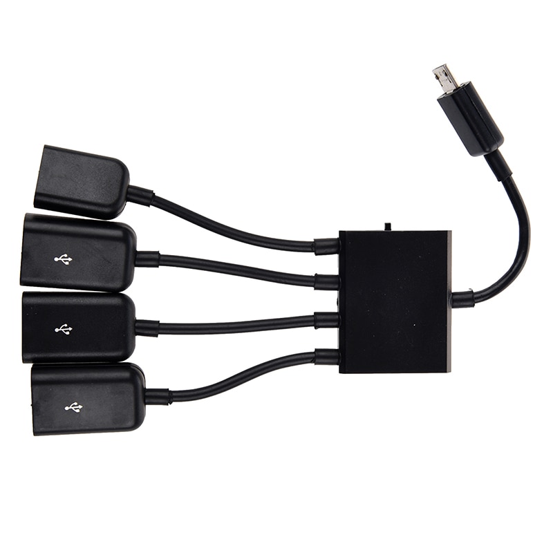 Negro USB 4-Puerto Micro alimentador concentrador de carga cables adaptador OTG