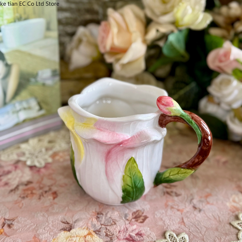 Tasse en céramique Rose de 485ml, tasse à café en céramique Rose dessinée à la main, tasse à thé en fleur de campagne de Style européen, tasse à lait, nouveaux pour la maison
