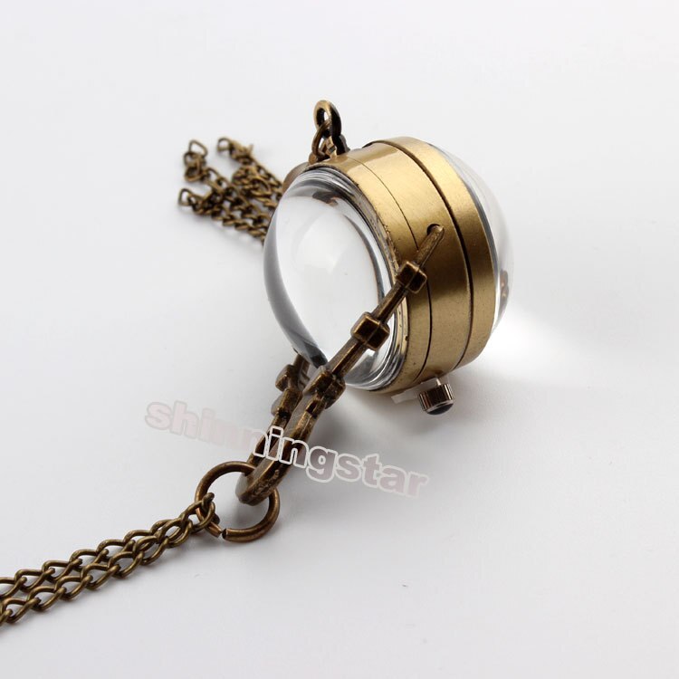 Antik vintage stor glaskula bull eye halsband kvarts fickur uk  p10