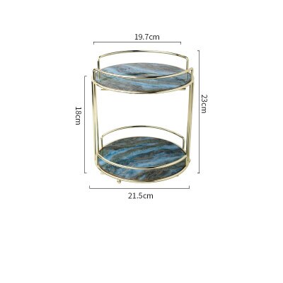 Nordisk dobbeltlag kosmetikopbevaringsstativ btahroom opbevaringsstativ toiletbord desktop efterbehandlingsstativ smykkerbakke: Blå marmor