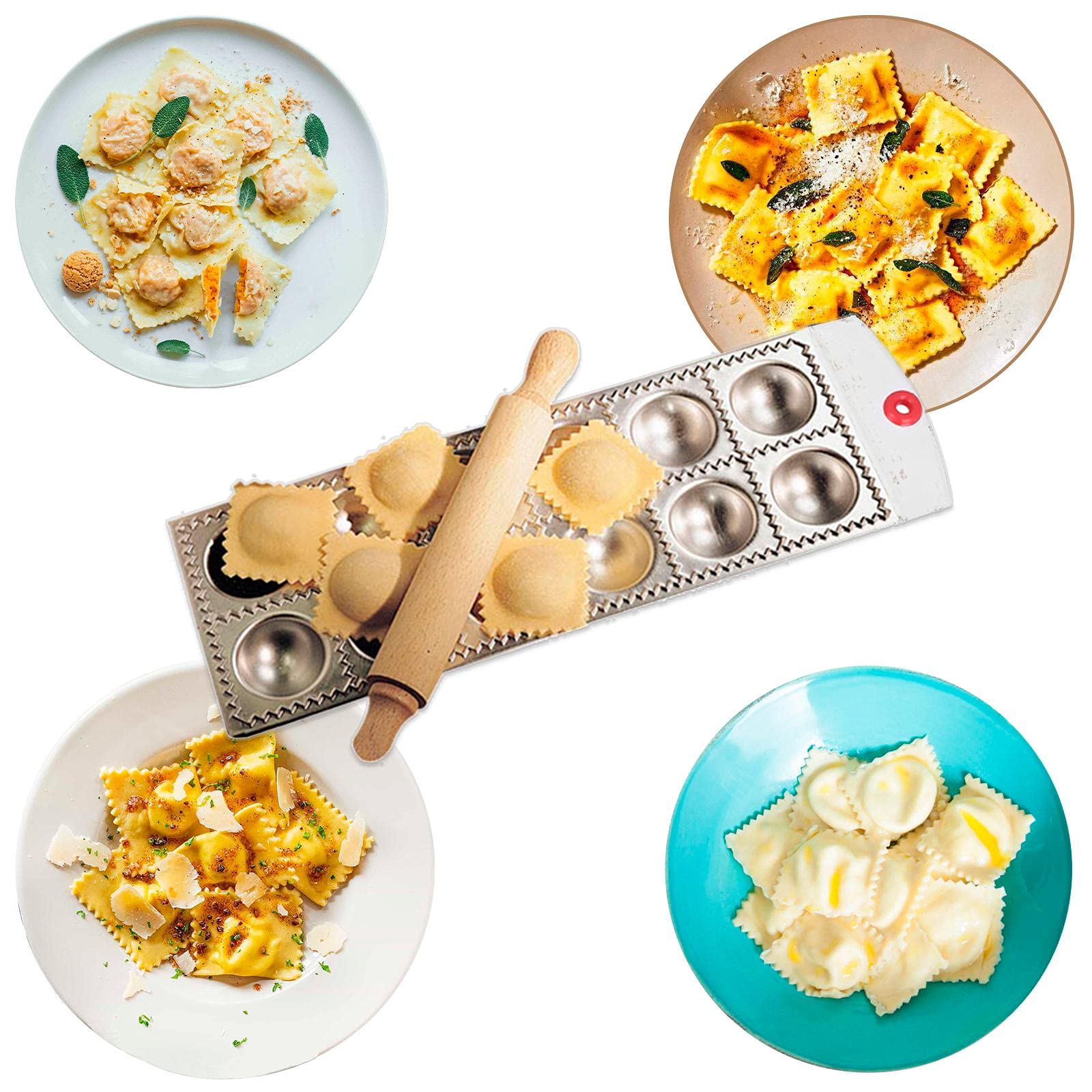 Raviolivalmistaja italialainen pastamuotti ravioli tarjotinlevy puisella kaulimen neliömäisellä kehyksellä täydelliseen kiinnitykseen ja muotoon