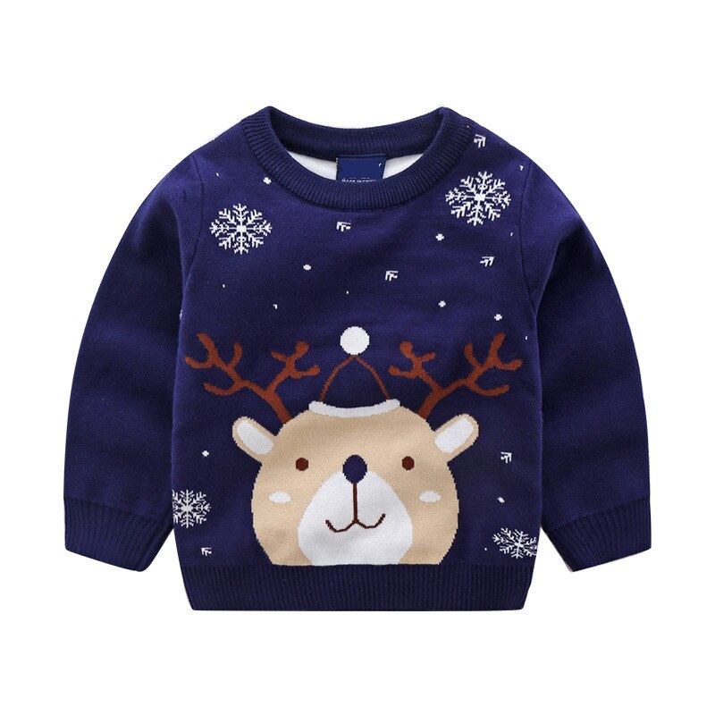 Jul børn baby piger drenge langærmede elg sne toppe trøje jule strikning bomuld 100%  outwear småbørn børn tøj 2-8y: Blå / 7-8y