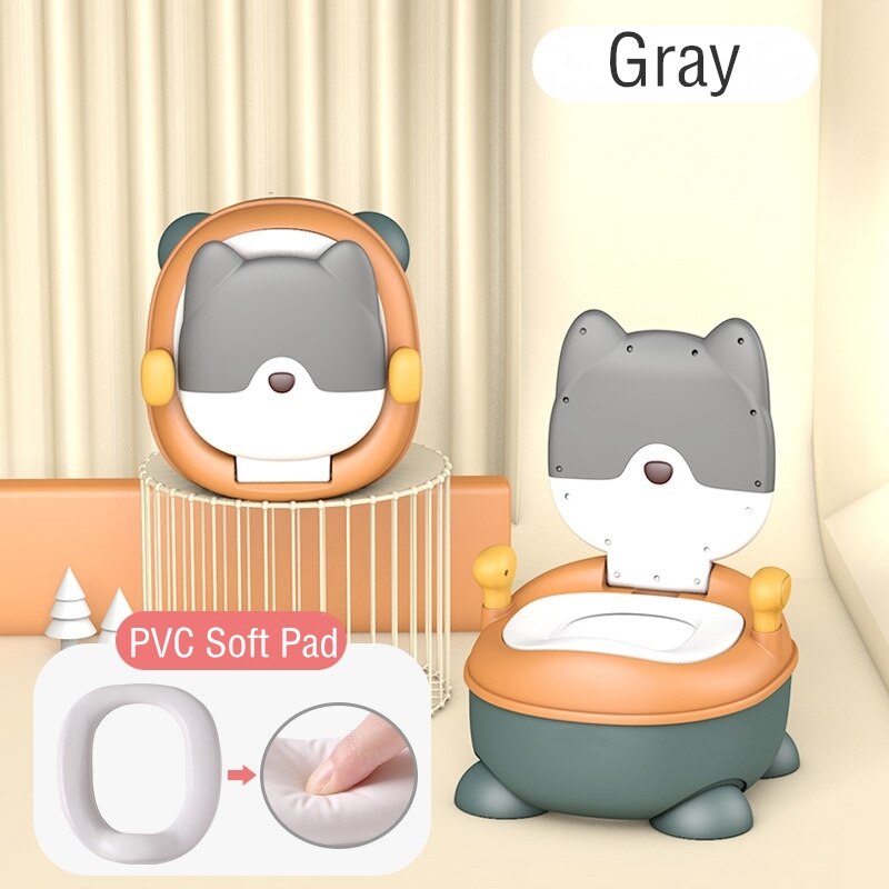 Draagbare babypot, multifunctioneel babytoilet, autopotje, kinderpotje, meisjespotje, jongenspotje, kinderstoel, toiletbril, kinderpotje: Pvc zachte pad-grijs