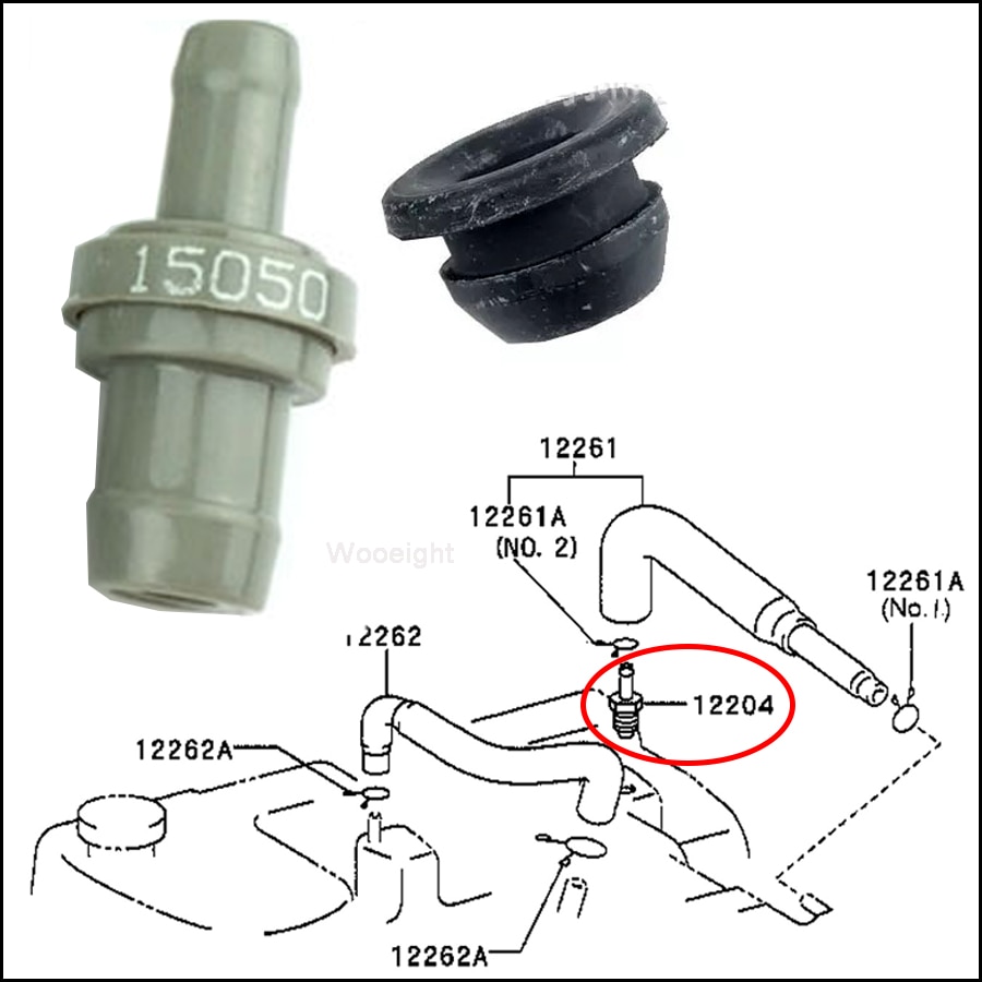 Wooeight 2 sztuk/zestaw silnik samochodowy PCV zawór odpowietrzający uszczelka 12204-15050, 90480-18001 dla Toyota Corolla 1993-1997 1.6L 1.8L Celica