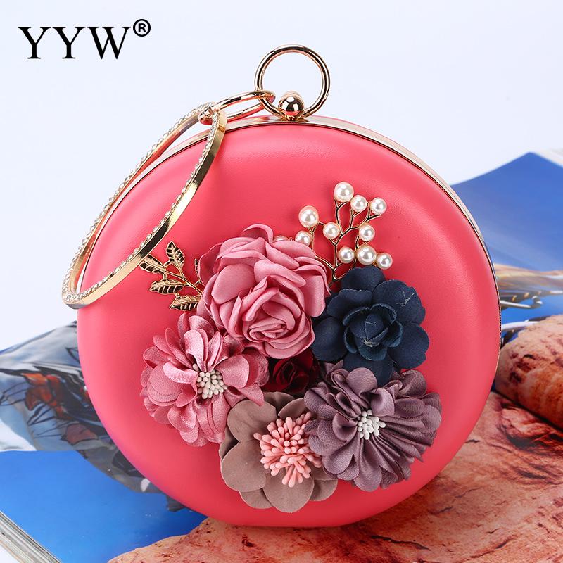 Roze Ronde Bloem Clutch Bag Womens Circulaire Ring Handtas Plastic Parel Strass Bruiloft Purse Pochette Femme: hot pink