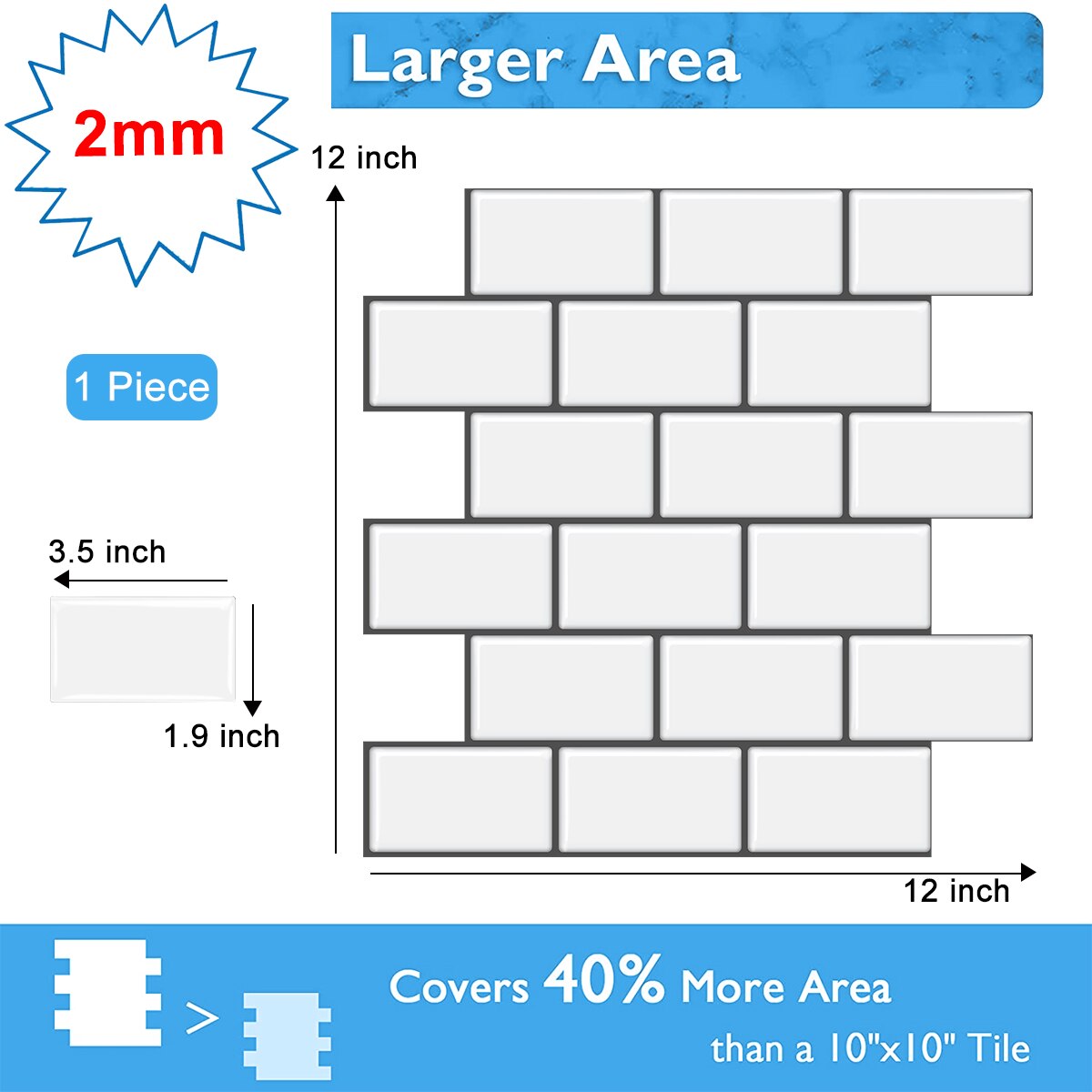 2mm Strong Adhesive Premium Kitchen Wall Tiles Kitchen Backsplash Wall Sticker: VP101