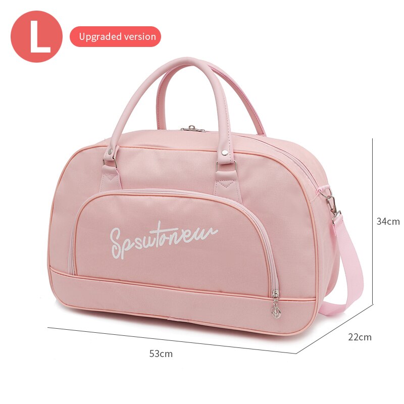 Female Travel Bags Women Large Capacity Hand Cabin Luggage Bags Casual Shoulder Weekend Bag: L   Upgraded  PINK