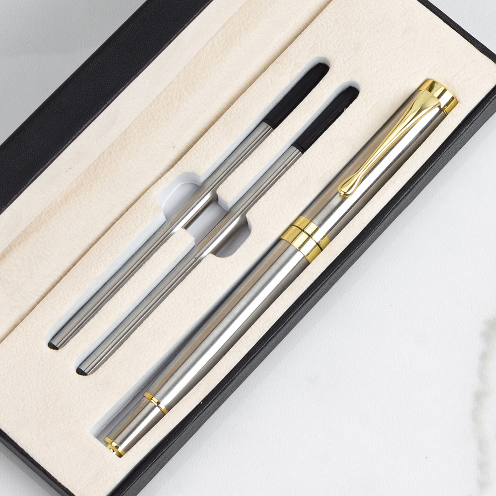 Caixa de presente embalagem luxo metal canetas esferográficas escola negócios escritório assinatura rolo caneta escrita estudante artigos de papelaria suprimentos