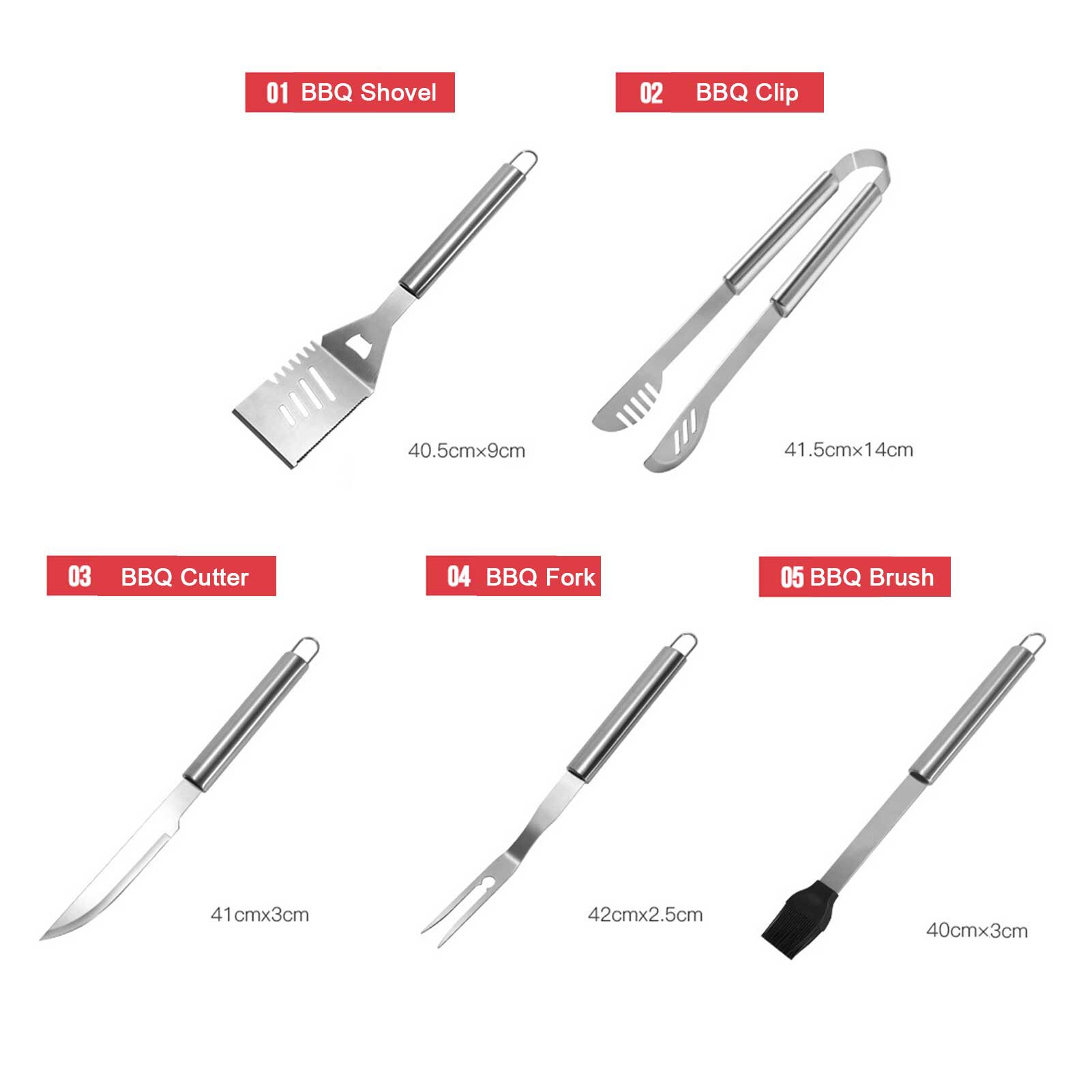 5Pcs Stainless Steel Barbecue Grilling Tools Set BBQ Utensil Accessories Outdoor Camping Cooking Tools Kit with Aluminum Box