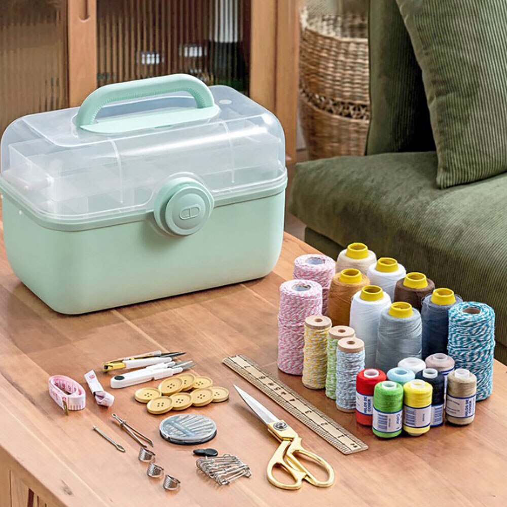 Sewing Kit Box for Adults Beginners Sewing Kits Accessories Home Sewing Box Stitching Repair Kit Compartments Box