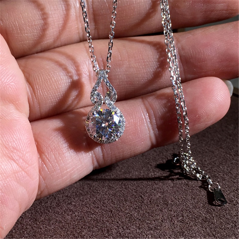 CC S925 Silver Pendants For Women Bridal Wedding 6.75mm 1ct Cubic Zirconia Necklaces Pendant Fine Jewelry No Chain CCN283