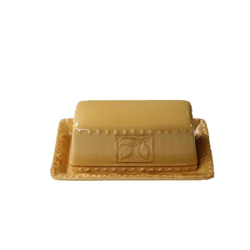 Quail 8 Inch Retro Ceramic Butter Dish Box Container,Candy/cake Box/tray with Lid,Deep Yellow: Default Title
