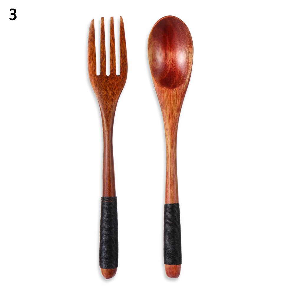 1 SET Pack Tea Scoops Desserts Fruits Serving Travel Dinnerware Suit Spoon Fork Portable Tableware Wooden Cutlery Sets Cloth Bag: 3