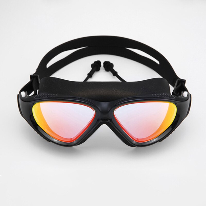 Svømmebriller voksen vandtæt uv-beskyttelse anti-tåge justerbare dykningsbriller svømmebriller: Sort