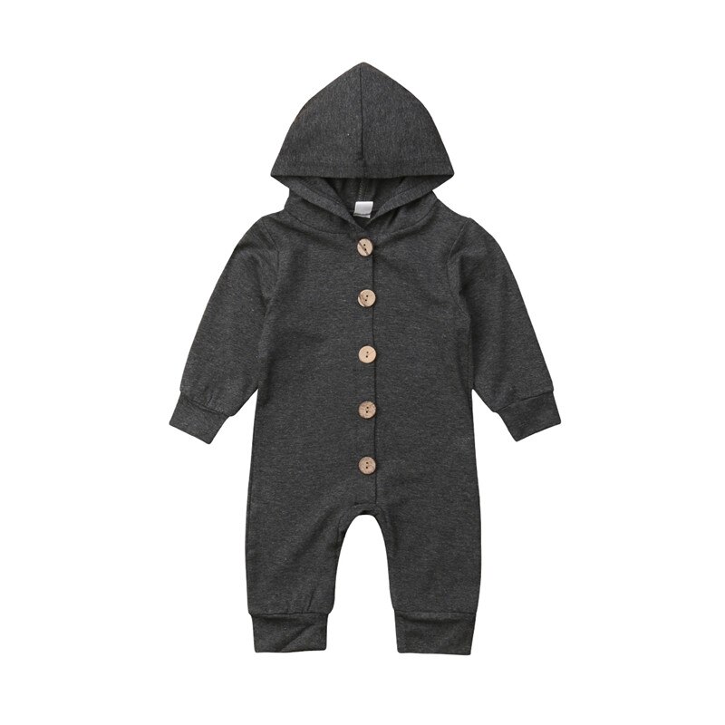 0-24M Lente Autumnbaby Romper Kids Jongens Meisjes Infant Hooded Solid Rompertjes Jumpsuit Lange Mouwen Kleding Outfits: Donkergrijs / 18m